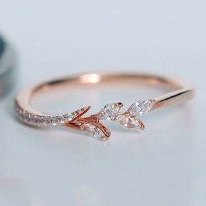 Rose Gold Dainty Marquise Leaf & Branch Ring